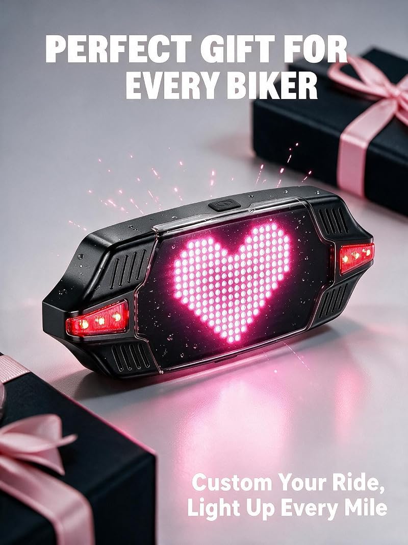 Smart Bicycle Tail Light with Remote, USB-C Rechargeable Turn Signals, 1000mAh