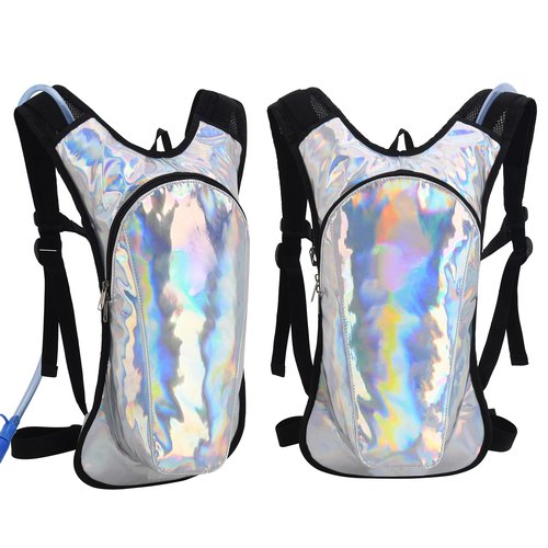 Roptat Hydration Backpack Pack with 2L Hydration Bladder - Lightweight Water Backpack Daypack Pouch for Women Men Running Riding Biking (Black) (Sliver-Laser)