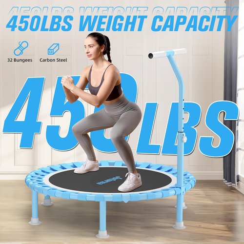 Juturna 40" Foldable Mini Trampoline, Rebounder Trampoline for Adults, 450lbs Capacity with T-Shaped Adjustable Bar, Fitness Trampoline for Kids
