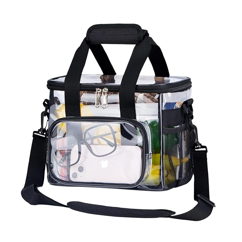 Clear Lunch Bag for Work Stadium Approved, 8x10x7in, 12-Can Capacity - Black + 10 Cans