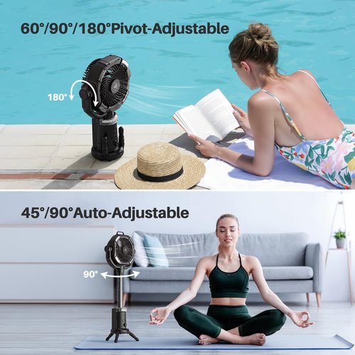 MAGTHIC Portable Camping Fan, 20000mAh Rechargeable Fan with Lights, Battery Powered, with Remote &Hook, Height Adjustable, 360° Oscillation, for Outdoor, Tent, Travel, Fishing