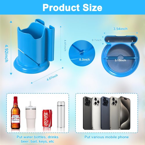 Paddleboard Cup Holder,Kayak Cup Holder 2-in-1 Anti-Flip Drink & Phone Holder for Paddle Board Accessories Surfboards, Canoes and Kayak Accessories (Blue)