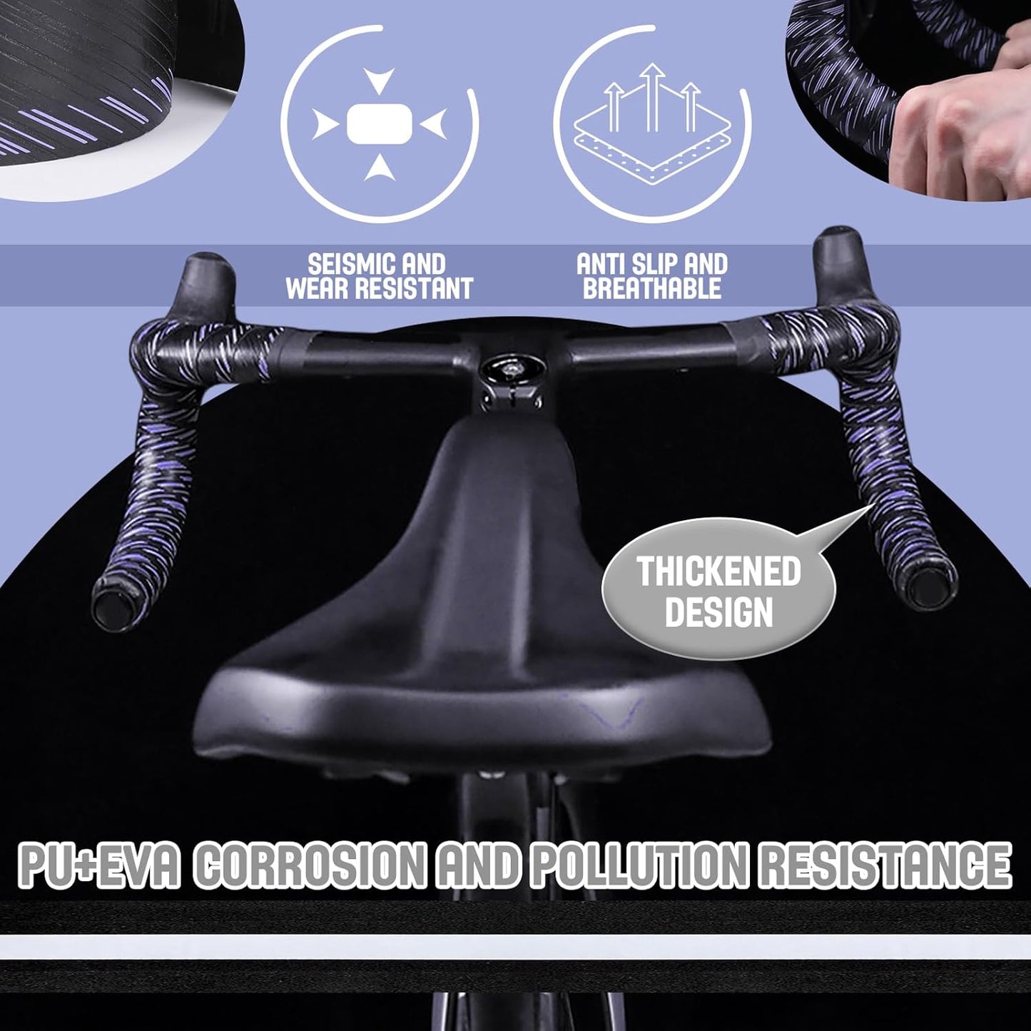 2pcs Bicycle Bar Tape, Bike Handlebar Tape, Road Bicycle Handlebar Tape, Cycling Grip Tape, with 4pcs Handlebar End Plugs, Soft Comfortable, Wear Resistant, Black