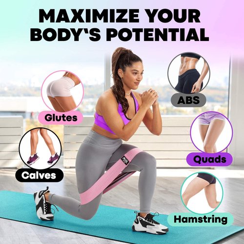 Fabric Resistance Bands for Working Out ??4 Durable Exercise Bands for Women & Men, Non-Slip & Non-Pinching Workout Bands ??Multiple Resistance Levels Booty Bands for Legs Butt Glutes Hips Abs & More