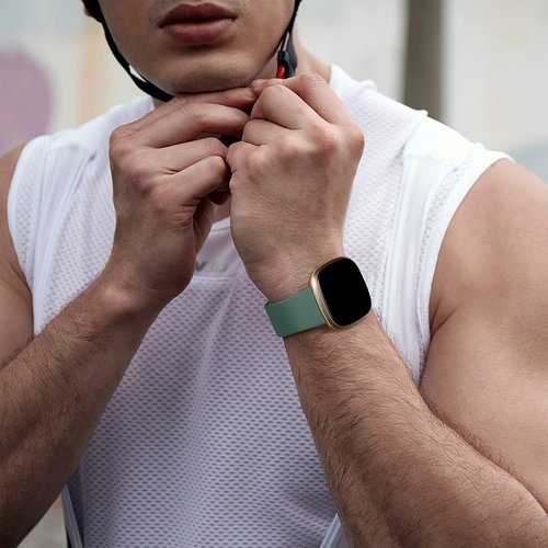 Dirrelo Bands Compatible with Fitbit Sense/Versa 3 / Versa 4 / Sense 2, Soft TPU Sport Strap Band, Replacement Wristband for Women Men, 4Pack Small, Black Modena Bluegrey Pinegreen