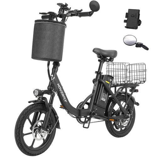 HOVERFLY H3 16" Electric Bike, Max 28Miles Range(Pedal-Assist) & Speed 15.5 Mph Power by 500W Peak Motor, Folding E-Bike with Removable Battery, Front Suspension and Commuter Electric Bicycle Adults