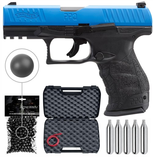 Wearable4U Umarex T4E .43 Cal Walther PPQ Paintball Pistol with 5x12 g CO2 Tanks and Pack of 500x .43 Cal Black Rubber Balls Bundle