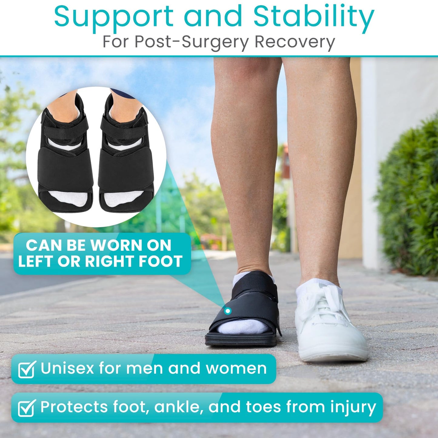 Vive Post Op Shoe - Lightweight Medical Walking Boot with Adjustable Strap - Orthopedic Recovery Cast Shoe for Post Surgery, Fractured Foot, Injured Toes, Stress Fracture, Sprains - Left or Right Foot