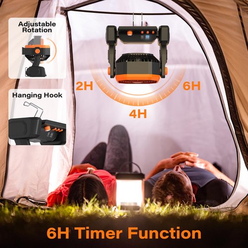 Portable Camping Fan Rechargeable with Inductive Charging Function, 20000mAh Battery Operated Fan with Lights, Outdoor Battery Powered Fan with Remote, 3 Timer for Picnic, Fishing, Travel, Home