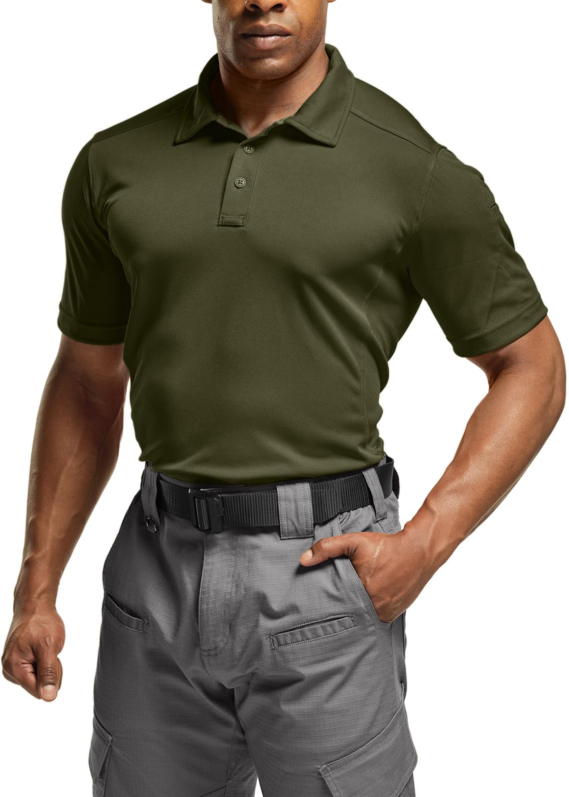 CQR Men's Quick Dry Tactical Polo Shirt, Lightweight Breathable Performance Polo, Short Sleeve UPF 50+ Outdoor Golf Shirt