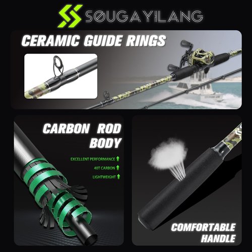 Sougayilang Fishing Pole Casting Reel Combo with Durable Rod Handle, Medium Heavy for Catfish Salmon and Steelhead- Right Handed- 7'0"