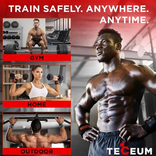 TECEUM Weightlifting Wrist Wraps with Thumb Loop – Black – Arms on Fire – 18 inch – Heavy-Duty Workout Wrist Support & Protection – Ideal for Powerlifting, Strength Training, Bodybuilding