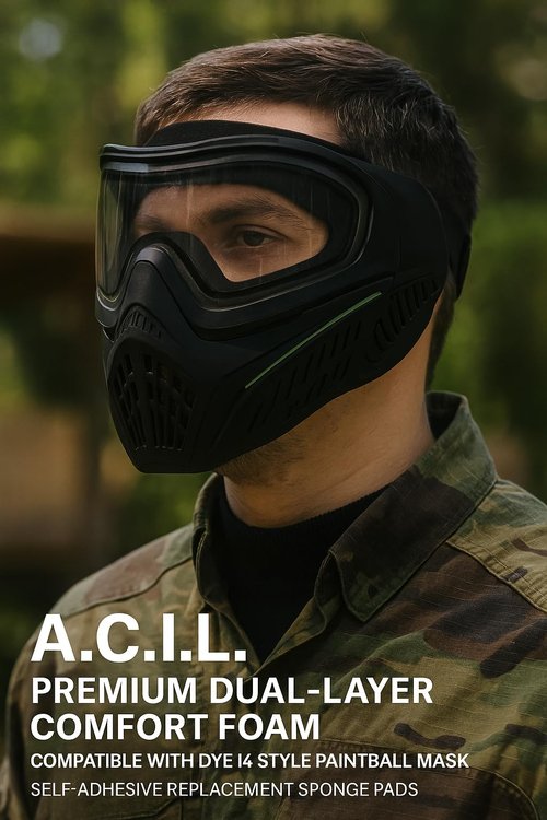 A.C.I.L. Premium Dual-Layer Comfort Foam – Compatible with DYE I4 Style Paintball Mask – Black Replacement Sponge Pads