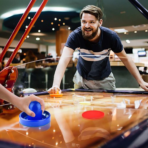 Coopay Air Hockey Pushers and Pucks, Air Hockey Paddles, Goal Handles Paddles Replacement Accessories for Game Tables (4 Striker, 8 Red Puck Pack)
