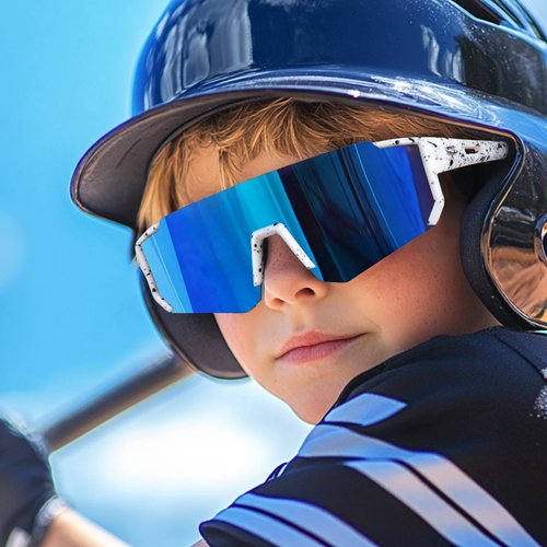 RIVBOS Youth Baseball Sunglasses for Kids(Boys&Girls) Polarized UV Protection Cycling Glasses BlackWhite InkDot-ice Blue lens RYS008