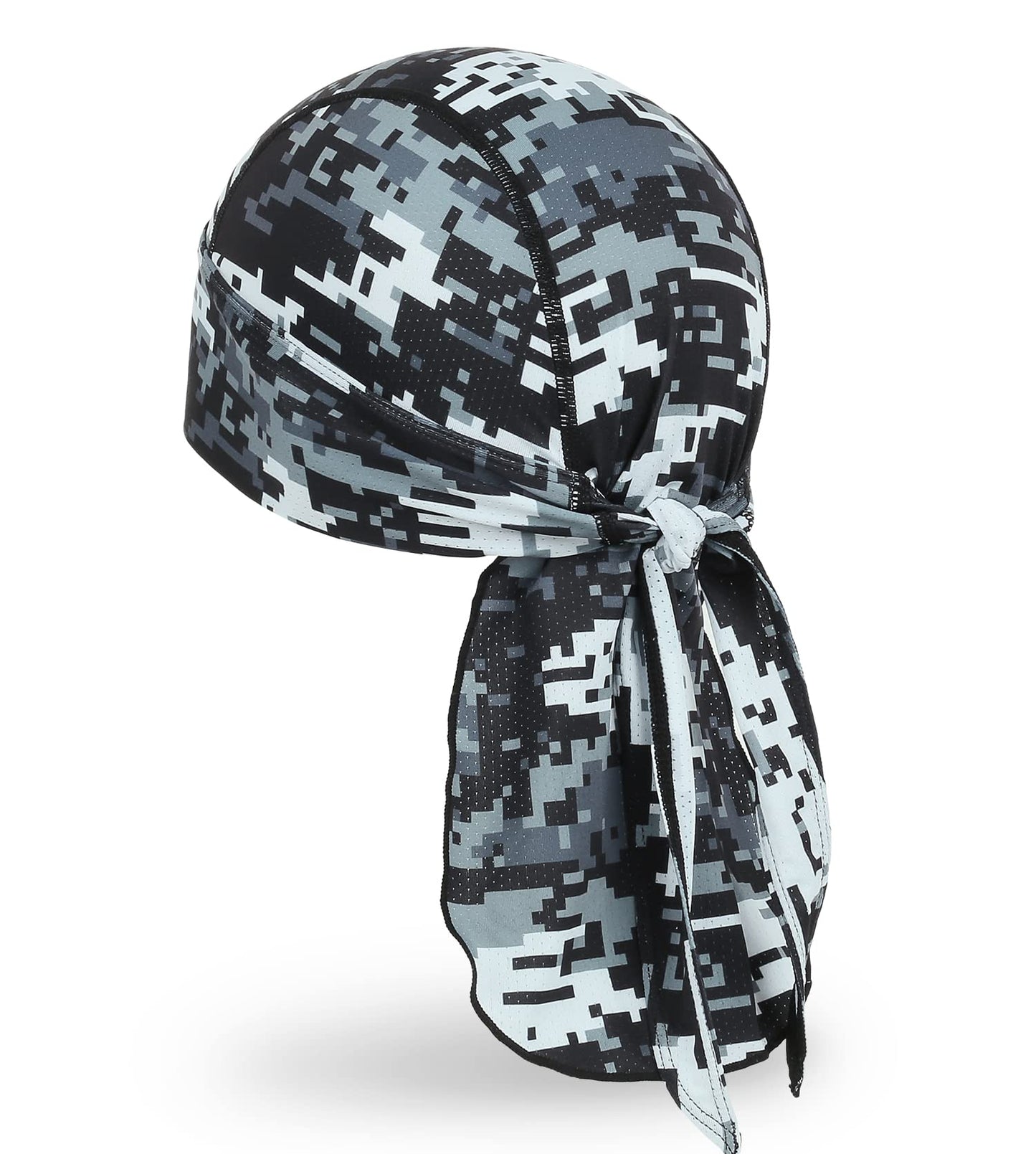 MELASA Cooling Do Rags Skull Cap Helmet Liner, Sweat Head Wraps Bandanas for Men Running Cycling Motorcycle(Digital Camo Gray)