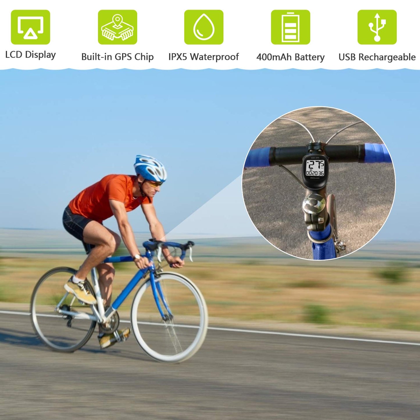 MEILAN M3 Mini GPS Bike Computer, Wireless Bike Odometer and Speedometer Bicycle Computer Waterproof Cycling Computer with LCD Backlight Display for Men Women Teens Bikers Outdoor Cycling