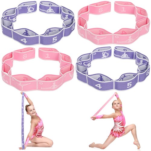 Faswin 4 Pcs Stretch Strap for Kids, Dance Training Elastic Band for Children Gymnastics, Stretch Bands Yoga Stretching Straps, Multi-Loop Numbered Exercise Band for Ballet Cheerleading, 8 Loops