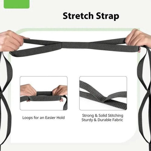 Stretching Strap Yoga Strap for Home Workout, Exercise, Pilates and Gymnastics, 10 Loops Non-Elastic Stretch Bands with Aesthetic Packaging for Women & Men, Black