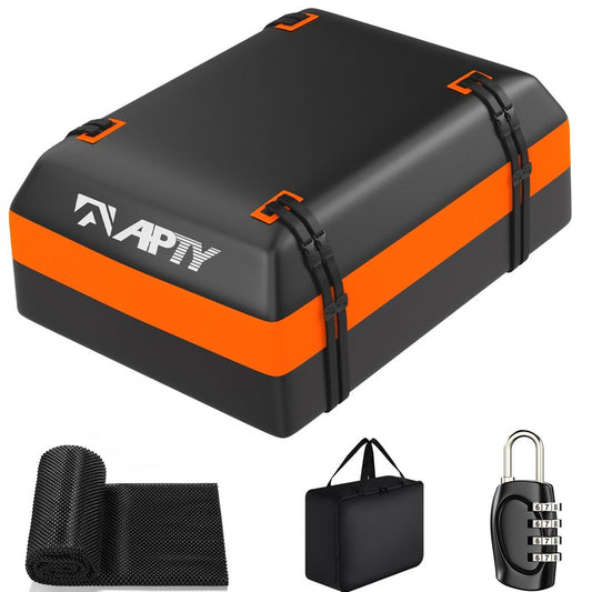 APTY Car Rooftop Cargo Bag Carrier, 16 Cubic Feet Soft Roof Top Luggage Bag for All Vechicles with/Without Racks - with Waterproof Zip, Luggage Lock, Anti-Slip Mat, Door Hooks, Storage Bag
