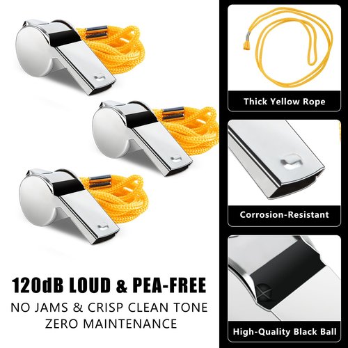 ZUFECY 6PCS Metal Sports Whistles with Lanyard, Loud Coaches Whistle with Nickel-Plated Iron, Silver Color for Survival, Emergency, School, and Gymnasium Use