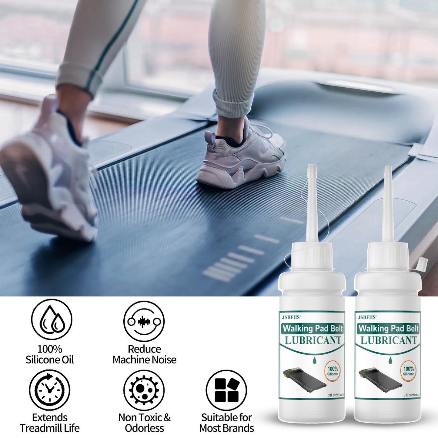 2 Pack Walking Pad Belt Lubricants/Lubes, 6 fl oz, Premium 100% Pure Silicone,High Temperature Resistant And Stable Lubricant For Walking Pad Treadmill For Home, Desk Treadmill, Reduce Friction, Noise