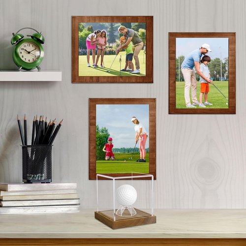 Hooqict Golf Ball Display Case Clear Acrylic Golf Ball Memorabilia Display Case with Wood Base and Ball Holder Stand Showcase Cube Single Golf Collection Box