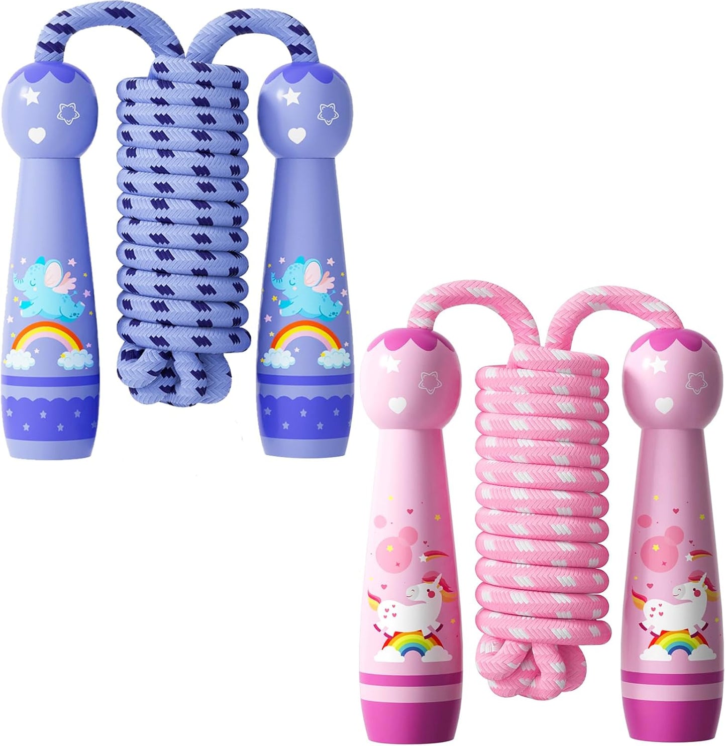 Jump Rope for Kids-Adjustable Cotton Braided Skipping Rope with Wooden Handle for Toddler Fitness Workout Exercise Outdoor Activity