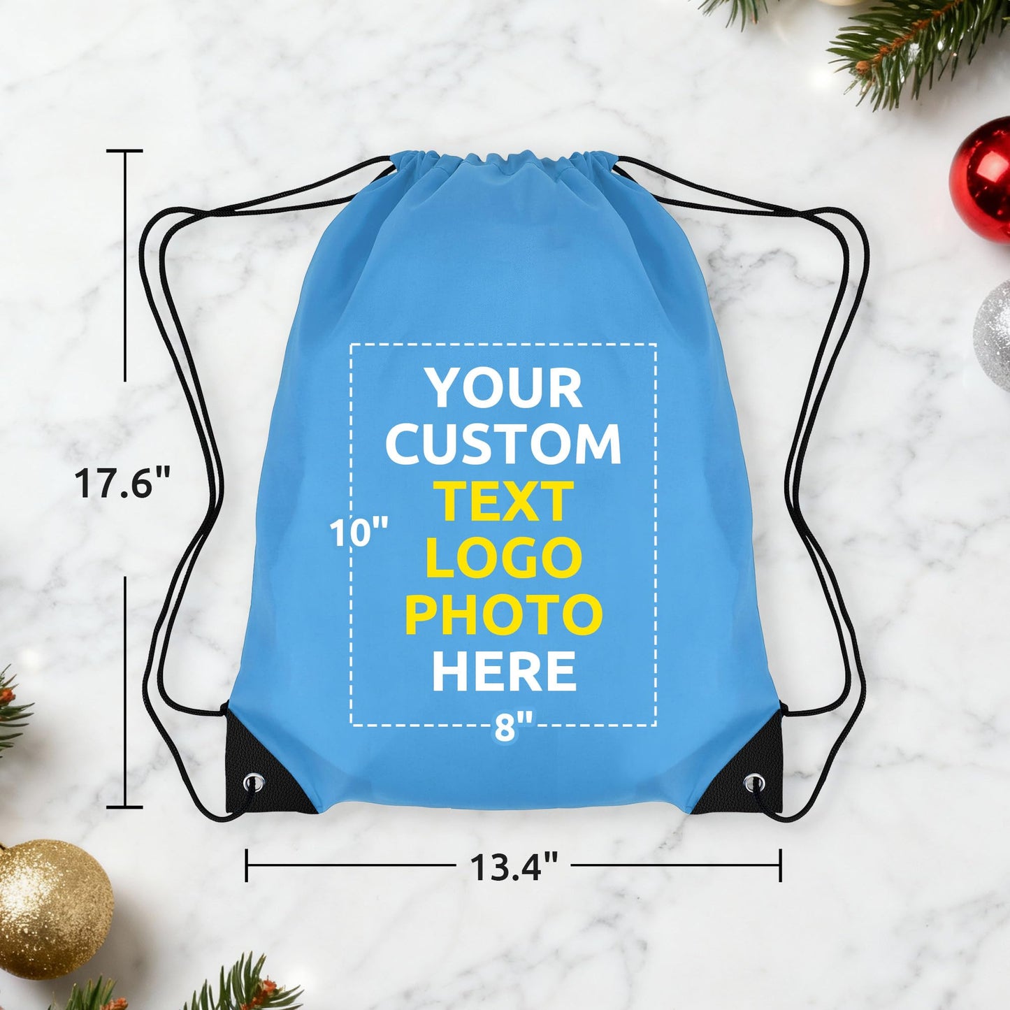 AT1nTen Custom Drawstring Bags 100/200 Pcs Personalized Bulk with Logo Text, Customizable Drawstring Backpack Draw String Back Bag for Gift Gym, Sports, Travel, Events Activities, Promotional Items