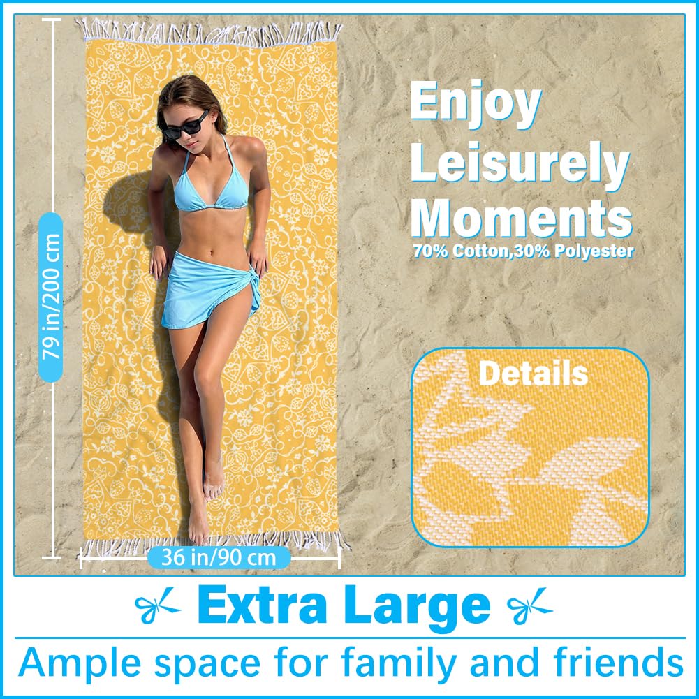 Vikumond Thin Turkish Beach Towel Lightweight Soft Cotton Extra Large XL Oversized Sand Free Sandproof Absorbent Quick Dry Towels Cloud Bath Pool Travel Compact Essentials Accessories for Adult Gifts