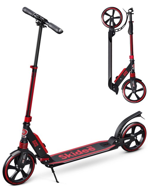 Skidee Kick Scooter for Kids Ages 6-12 - Large Sturdy Wheels, Anti-Shock Suspension with Adjustable Handlebar Up to 41" High - Foldable, Lightweight Scooters for Kids, Teens & Adult, Max Load 220 Lbs