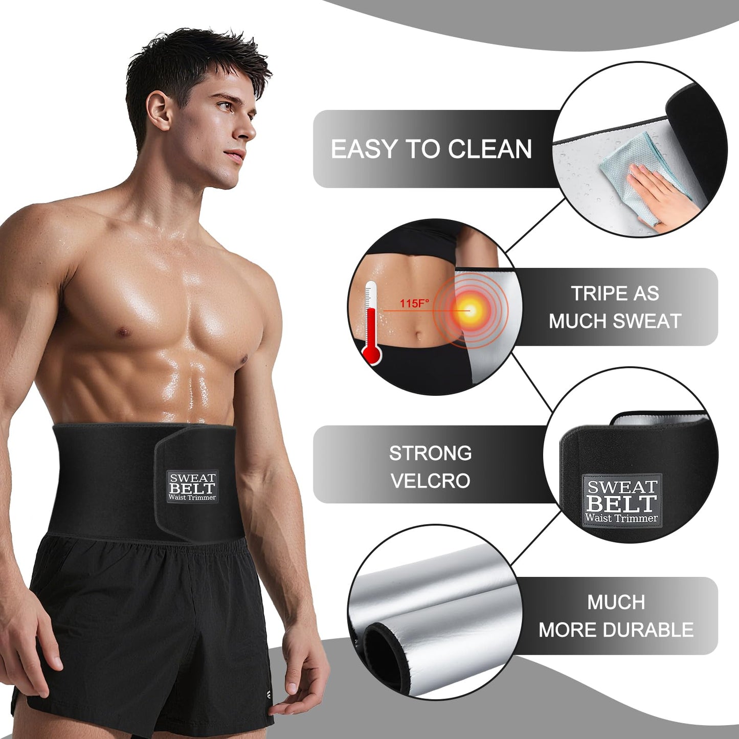 ZPP Waist Trimmer for Women and Men, Sweat Belt Band Belly Stomach Wrap Black/Silver/Medium