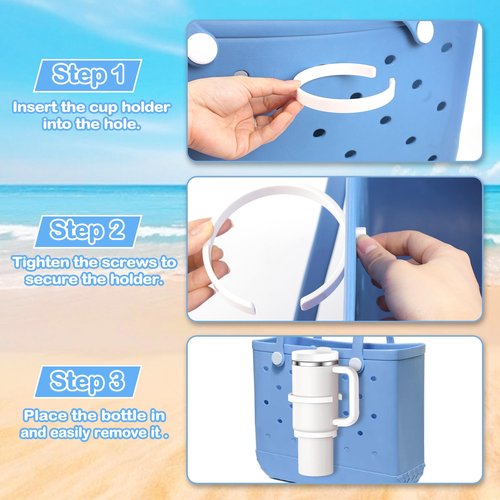 BestStone Cup Holder for Bogg Bag – Compatible with Stanley 30oz/40oz Tumblers, Adjustable Bogg Bag Accessories Insert, Drink Holder Compatible with Simply Southern & Simply Modern Tote Bags(White)