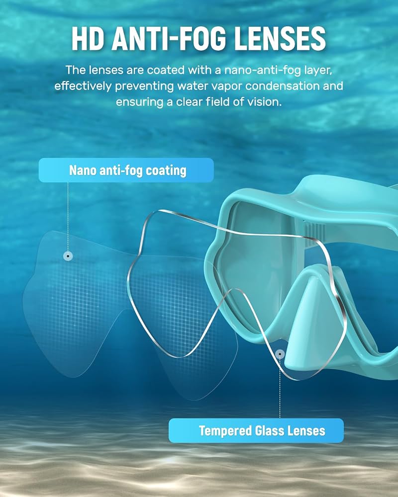 WSTOO Frameless Tempered Glass Swim Goggles with Nose Cover - 1 Pack Lake Blue (Unisex)