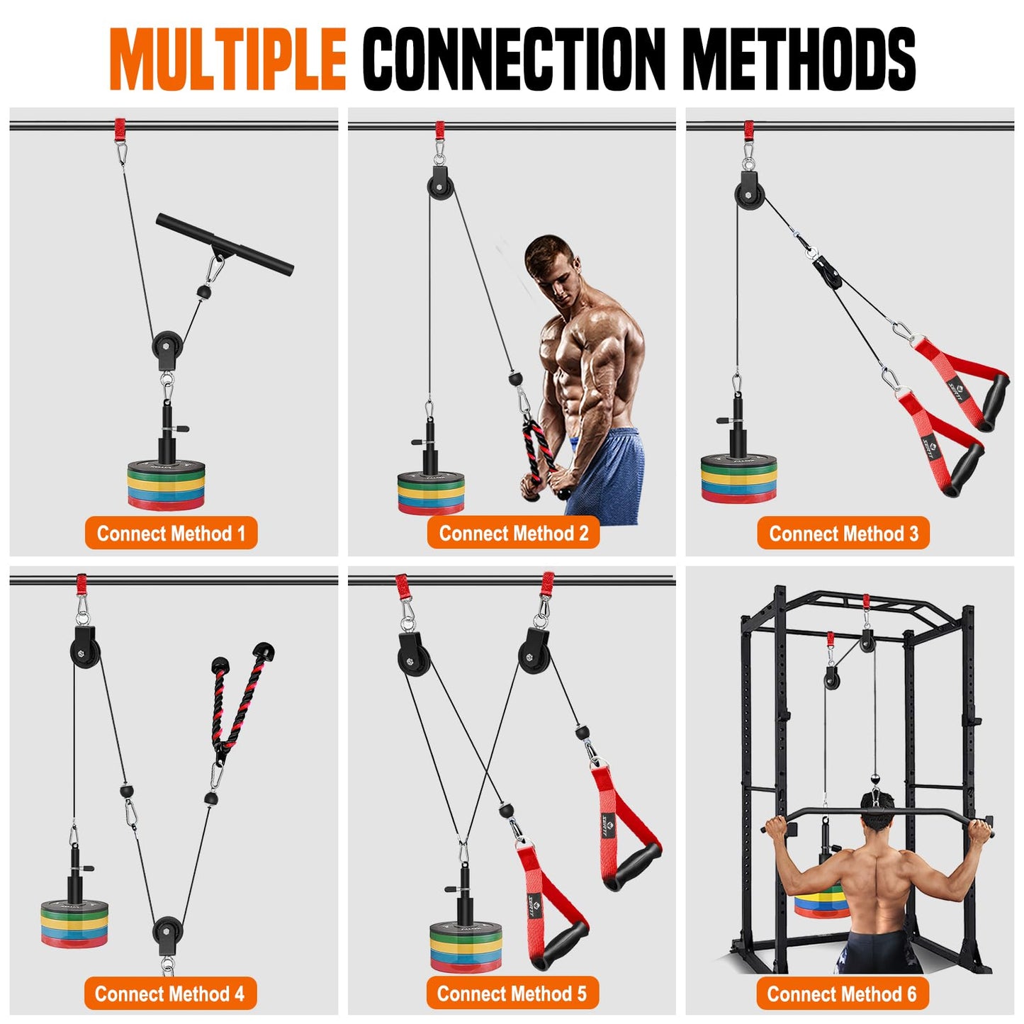 Weight Cable Pulley System Gym, SERTT Upgraded Cable Pulley Attachments for Gym LAT Pull Down, Biceps Curl, Tricep, Arm Workouts - Weight Pulley System Home Gym Add On Equipment