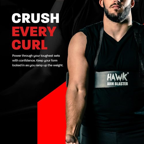 Hawk Sports Arm Blaster for Biceps & Triceps, Heavy Duty Aluminum with Thick Neoprene Padding for Neck Support, Adjustable Straps for Weightlifting & Bodybuilding, Portable Arm Workout Equipment