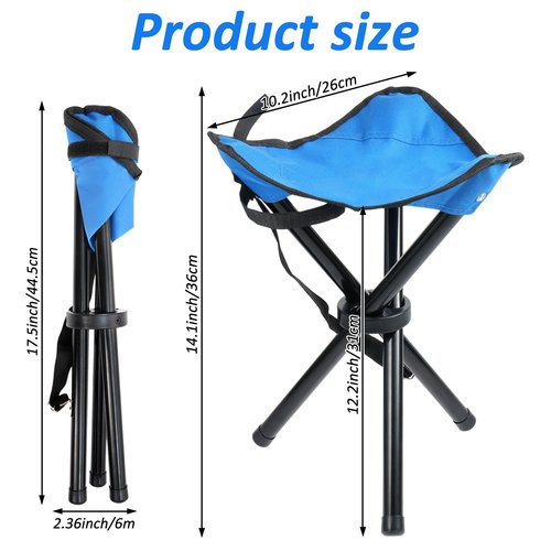 KKONHII Portable Folding Camping Stool, Collapsible Tripod Stool Chair for Adults, 3 Legged Blue Chair with Adjustable Handle for Outdoor Travel Camp Picnic Fishing Hunting Walking Hiking