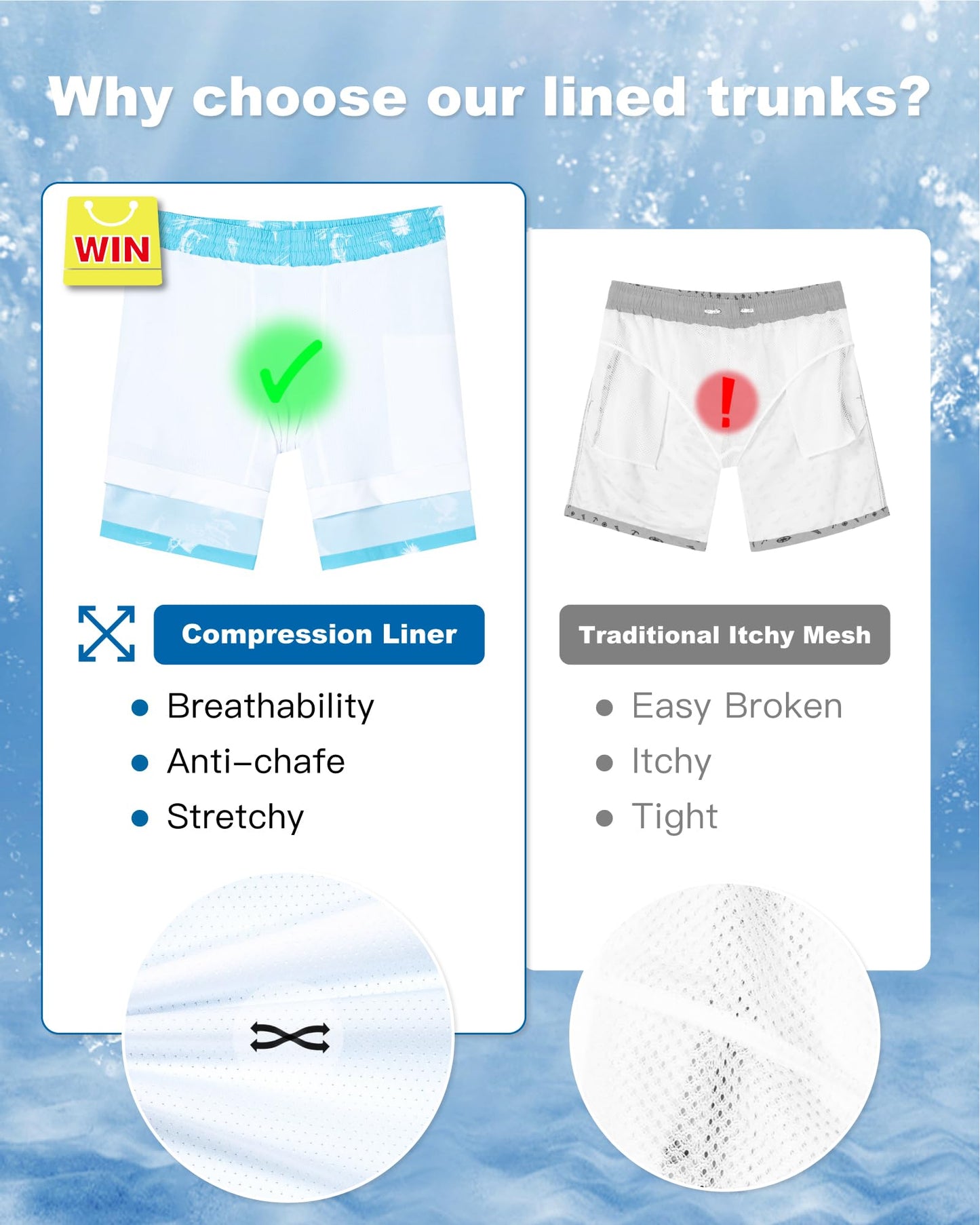 SURF CUZ Mens Swim Trunks with Compression Liner Quick Dry Swim Shorts 7" Swimming Trunks Stretch Bathing Suit 7 Inch,Marlin Leap,XS