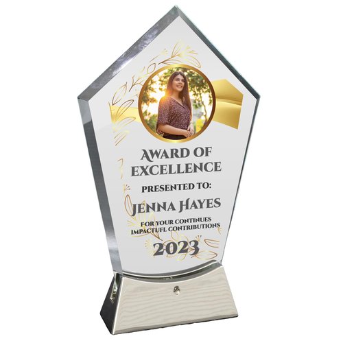 8 1/2" Personalized Glass Plaque for Awards and Trophies, Custom Award for Employee of the Month, Retirement, Leadership and Appreciation Gifts K (Design 5)