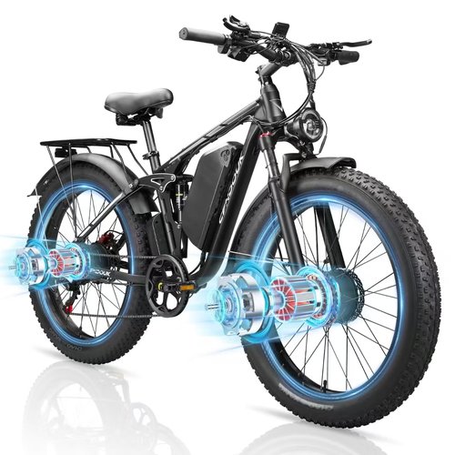 Dual Motor Ebike,37MPH Fast Electric Bike Peak 3000W 52V 23AH EBike for Adults UL Certified Battery Commuting Electric Bicycle 87 Miles Long Range 7-Speed 26" Fat Tire Full Suspension E Bike (Silver)