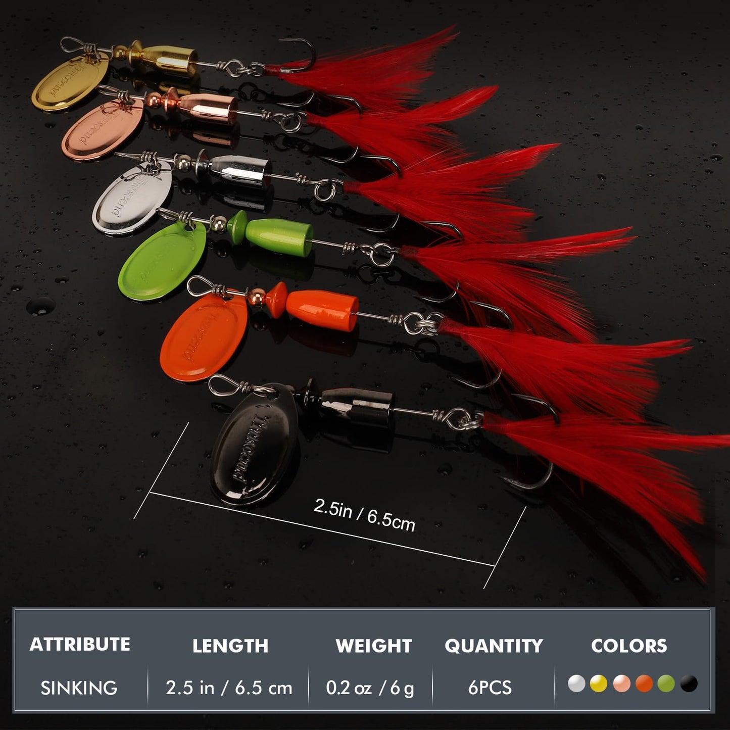 TRUSCEND Well-Made Rooster Tail Fishing Lures with Flash Copper Body and Blade, Two-Way Spinning Spoons System Fishing Spinners for Jigging, Freshwater Crappie Jigs, Blade Bait for Bass Trout Walleye