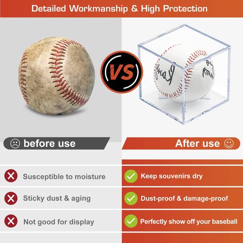 4 Pack Baseball Display Cases - UV Protected Acrylic Square Baseball Holder, Official Size Baseball Display Boxes, Clear Display Cube Baseball Memorabilia Showcase Autographed Ball Protector