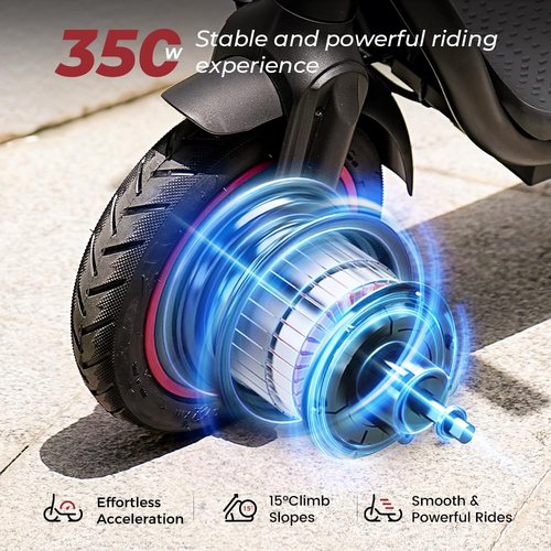 Electric Scooter - Powerful 350W E-Scooter, 8.5" Solid Tires, Max 30 mph & 25 Miles Long-Range, Portable Folding Commuting Scooter for Adults with Double Braking System and App