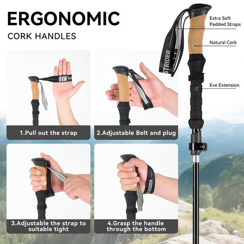 Collapsible Hiking Poles Folding Trekking Poles Walking Stick Lightweight Aluminum Hiking Gear with Metal Quick Lock,Cork Handle,Adjustable 2 PC Stick for Seniors Women Men