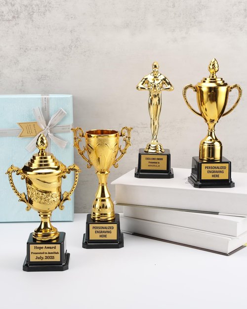 ZALHIN Gold Cup Trophy Award with Custom Engraving, 8.9" Personalized Custom Engraved for Employee Recognition, Sports Trophies, Thanks Gifts (Morning Glory)