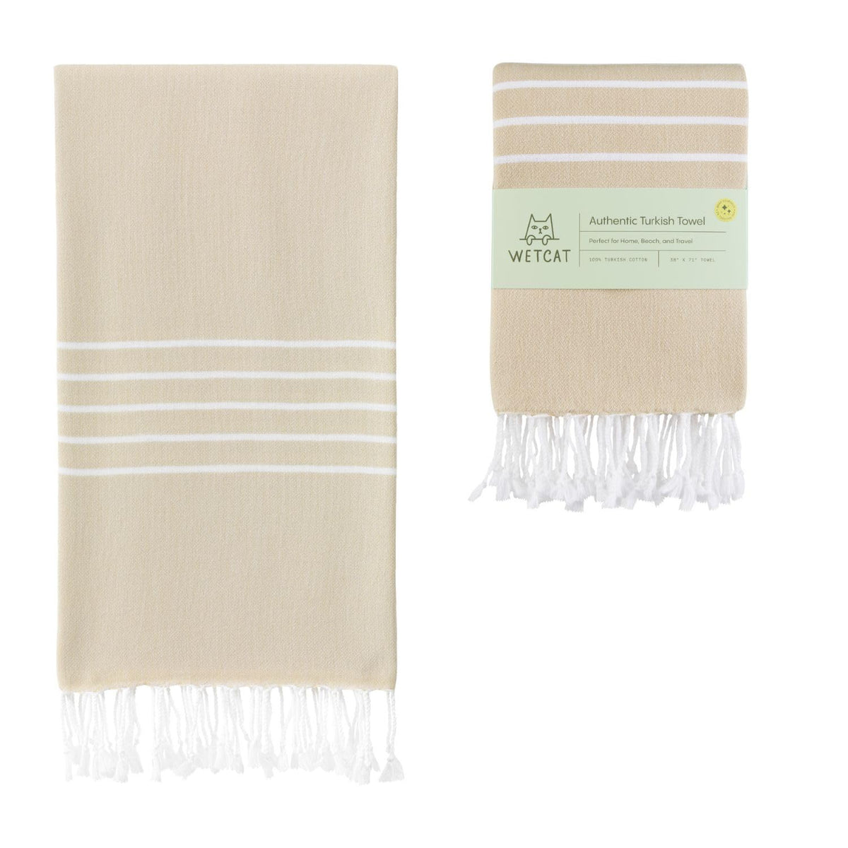 WETCAT Turkish Beach Towel Oversized (38"x71") 100% Turkish Cotton, Made in Turkey - Sand Free, Extra Large, Ultra Soft, Quick Drying, Compact & Lightweight for Travel - Sand