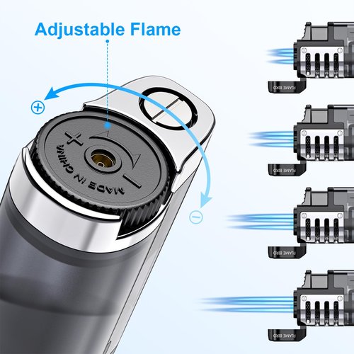 Torch Lighter Butane Refillable Triple Jet Flame Torch Lighters, Windproof Adjustable Flame Butane Torch Lighter with Punch 2 Pack (Without Fuel)