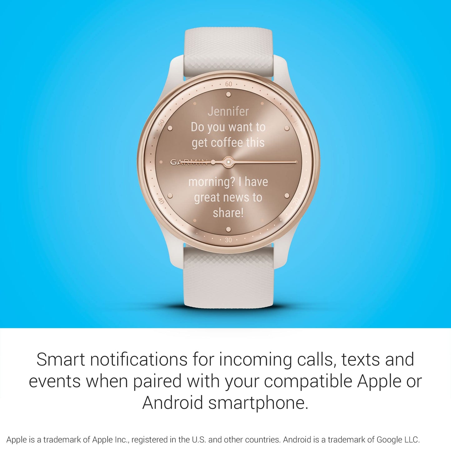 Garmin vívomove Trend, Stylish Hybrid Smartwatch, Long-Lasting Battery Life, Dynamic Watch Hands and Touchscreen Display, Peach Gold Stainless Steel Bezel with Ivory Case and Silicone Band