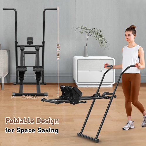 Healfith Stair Stepper for Home,Stair Climber Foldable,Large Pedal Vertical Climber Machine for Full-Body Workout,Steppers for Exercise at Home with 300LBS Loading Capacity (Double handrails-Black)