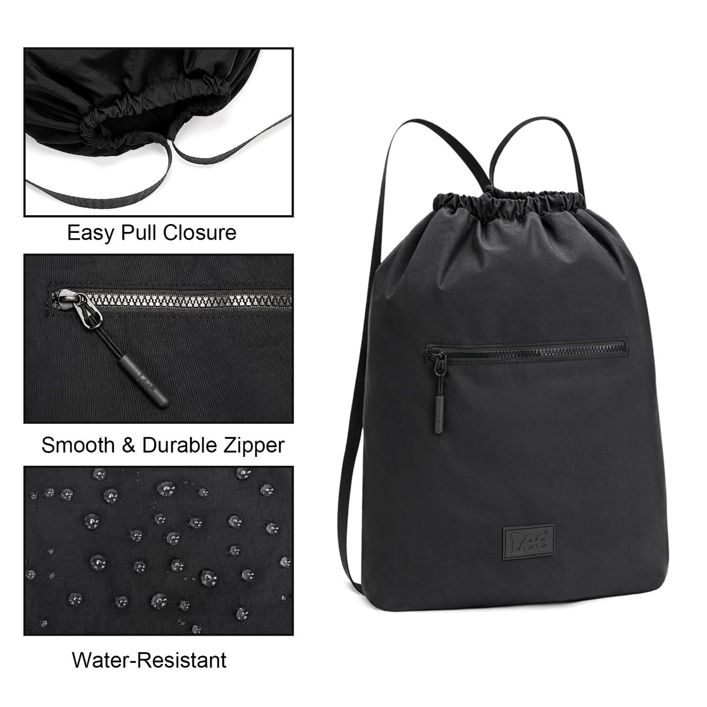 Montana West Lee Drawstring Backpack Bag Lightweight Small Gym Swim Beach Bag Water Resistant Sports Sackpack for Men Women, LEE48-002BK